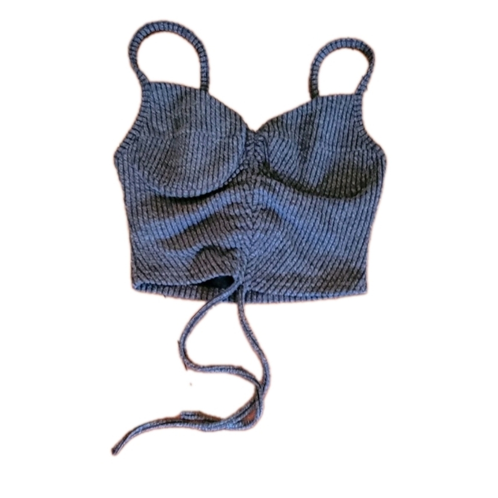 LUVALIT Y2K Black Ribbed Crop Top Adjustable Staps